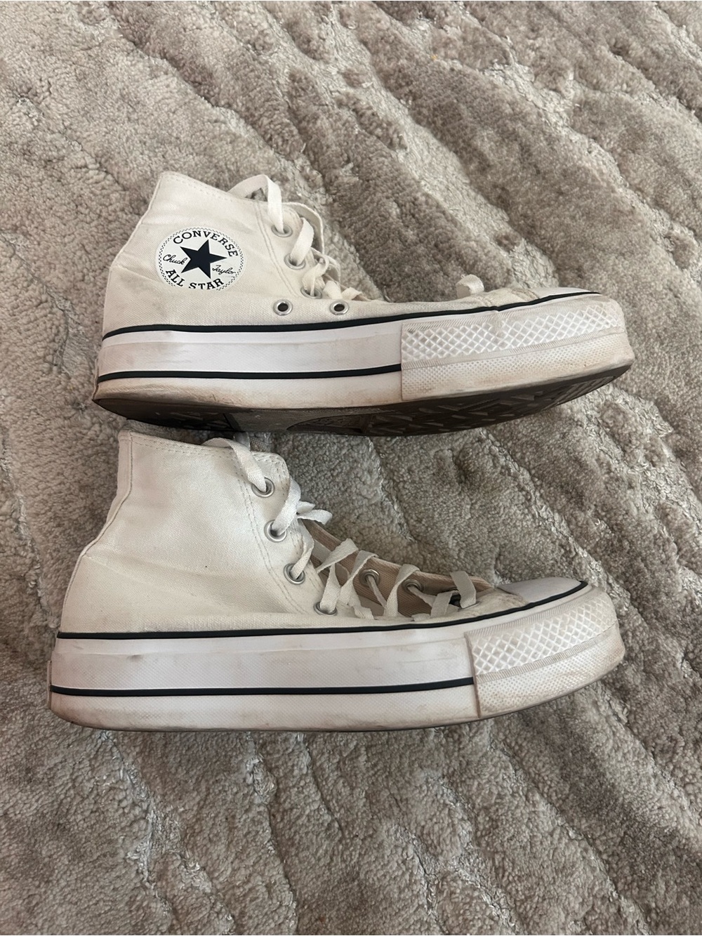 Converse High Top Platform Sneakers - White with Black Trim